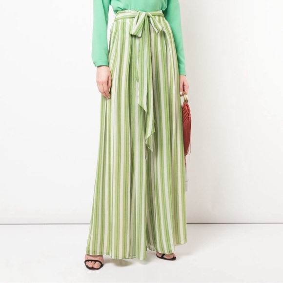 PatBO Green Striped Wide Leg Tie Waist Pants Resort Wear Palazzo Trousers Sz. 0 - Picture 9 of 15